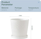 Ton Sin Plant Pots,White 6 Inch Flower Pots for Plants,Ceramic Planter with Drainage Holes,Indoor Planter Pots with Saucer,Outdoor Garden Pots (White, 4 Pack)