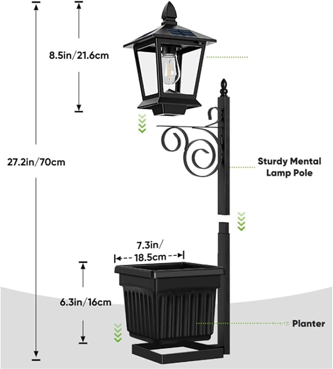 2-in-1 Outdoor Solar Lamp Post Light with Planter: Illuminate & Decorate Your Garden, 2-in-1 Solar Lamp Post with Planter, Solar Post Light with Planter, for Patio, Front/Back Door Decor (1 Set)