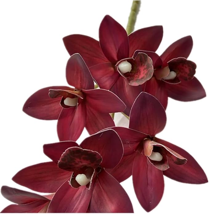 4pcs Artificial Cymbidium Orchid Flower Plant 3D Print Vanda 10 Heads Latex Phalaenopsis Flower (Dark red)