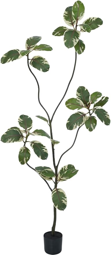 AfanD 6FT Artificial Rubber Tree – Realistic Variegated Ficus with Natural Trunk, Faux Indoor Plant for Living Room, Office, Bedroom & Commercial Decor, No Maintenance