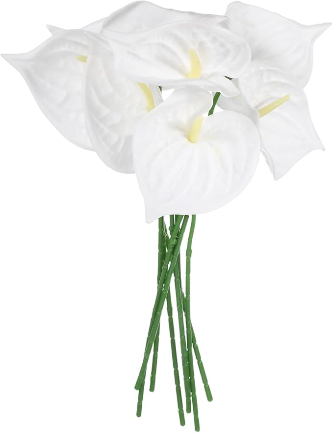 uxcell 8Pcs 11inch Artificial Anthurium Lily Flowers, Permanent Flower Bouquet for Home Arrangements Wedding Festival Decoration Crafts Store Decor Accessories, White