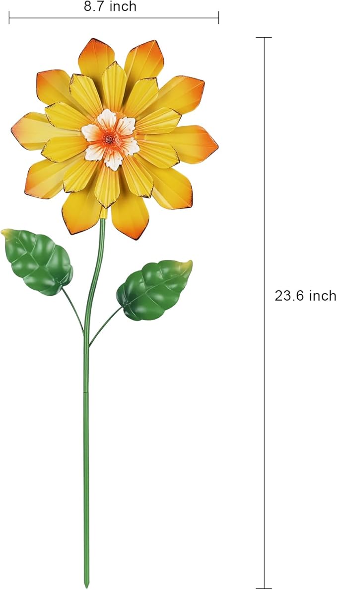 YEAHOME Garden Decor for Outside, Set of 2 Metal Flowers 23.6” Decorative Garden Stakes for Spring Decor, Yard Art Flower Stakes for Outdoor Lawn Backyard Porch Garden Decorations (Orange, Yellow)
