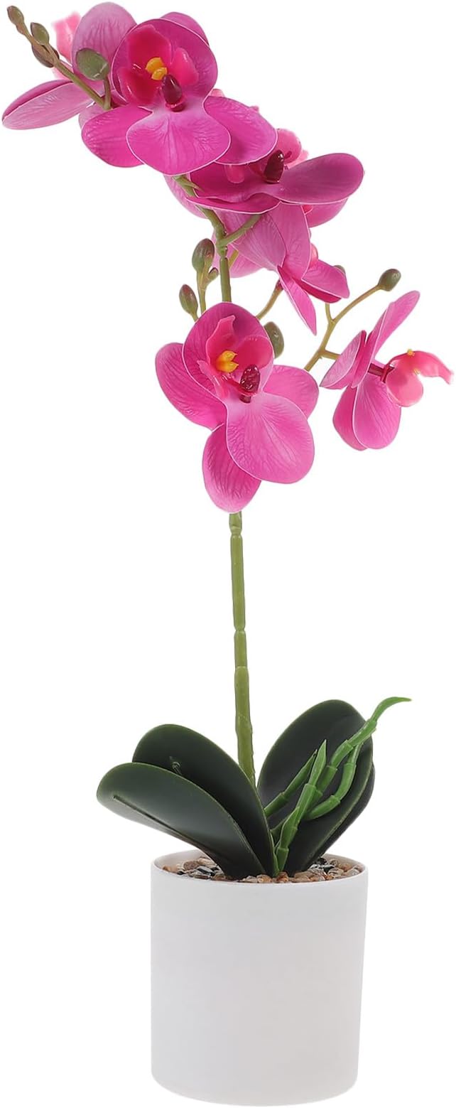 Artificial Phalaenopsis Orchid Bonsai 8 Purple Faux Flowers, Realistic Simulation Potted Plant for Home Indoor Decoration, Small Fake Orchid Arrangement for Living Room and Office