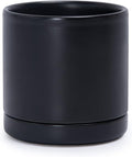 D'vine Dev 3.5 Inch Ceramic Planter Pot with Drainage Hole and Saucer, Indoor Cylinder Round Planter Pot, Black, 94-O-A-2