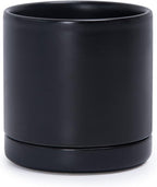 D'vine Dev 3.5 Inch Ceramic Planter Pot with Drainage Hole and Saucer, Indoor Cylinder Round Planter Pot, Black, 94-O-A-2
