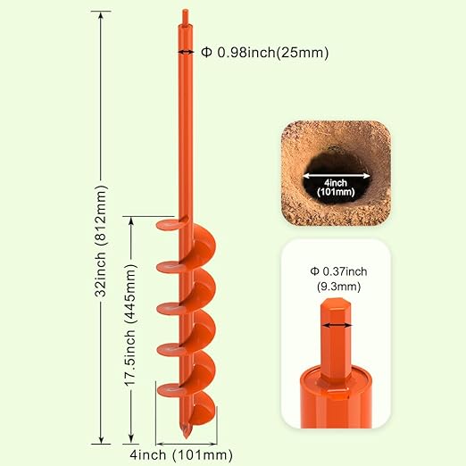 Dolibest 4 x32 Auger Drill Bit for Planting, Steel Garden Auger for Post Hole Digger, Bulb Planter Tool for Beach Umbrella, Mailbox, Fence Post Holes Digger - Fits 3/8" Hex Drill