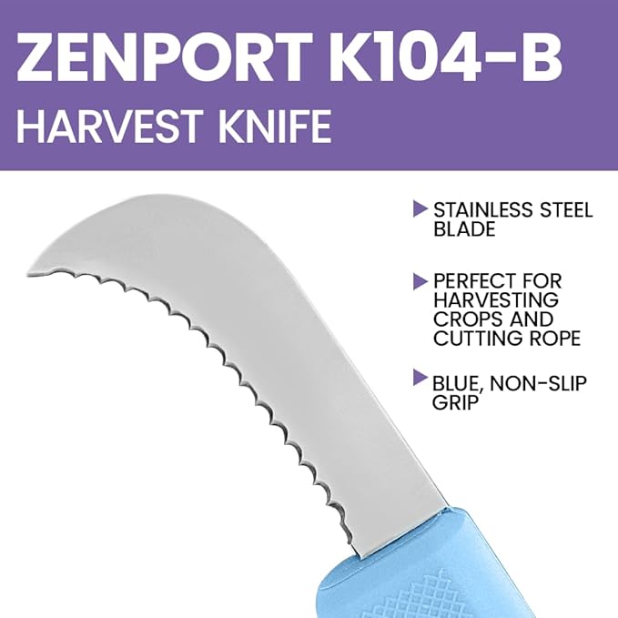 Zenport K104-B Harvest Utility Knife, Serrated Blade, 3 Inch Stainless Steel Blade, Blue - 2 Pack