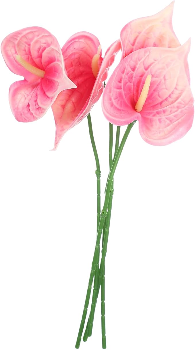 uxcell 4Pcs 11inch Artificial Anthurium Lily Flowers, Permanent Flower Bouquet for Home Arrangements Wedding Festival Decoration Crafts Store Decor Accessories, Pink