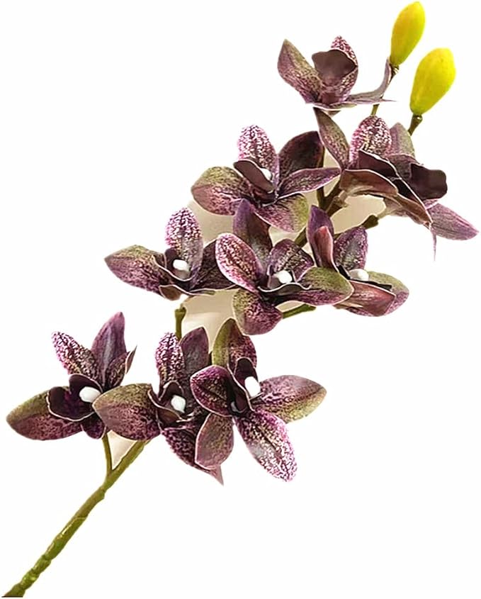 4pcs Artificial Cymbidium Orchid Flower Plant 3D Print Vanda 10 Heads Latex Phalaenopsis Flower (Brown Purple)