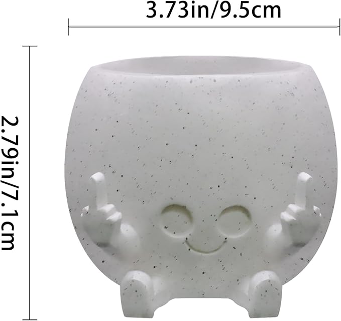 Smiling Plant Pot with Middle Fingers Up, Face Planter Pot Resin Flower Planters for Indoor Outdoor Plants Succulent Pots for String of Pearls Plant Live Gift Ideas for Mother (White)