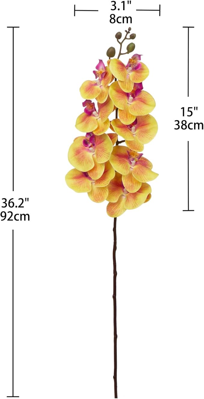 DILATATA Artificial Orchid Flowers 9 Large Heads of Real Touch Vivid Phalaenopsis Orchid Flower Stem 36'' Tall, Artificial Flowers Branches for Home Decor, Office House Decor-Yellow Orchids Flowers