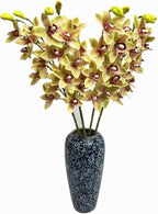 4pcs Artificial Cymbidium Orchid Flower Plant 3D Print Vanda 10 Heads Latex Phalaenopsis Flower (Green Yellow)