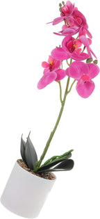 Artificial Phalaenopsis Bonsai Orchid Flower Pot, Lifelike Faux Potted Plant with 8 Purple Blooms, Realistic Indoor Home Décor Table Centerpiece for Living Room and Office
