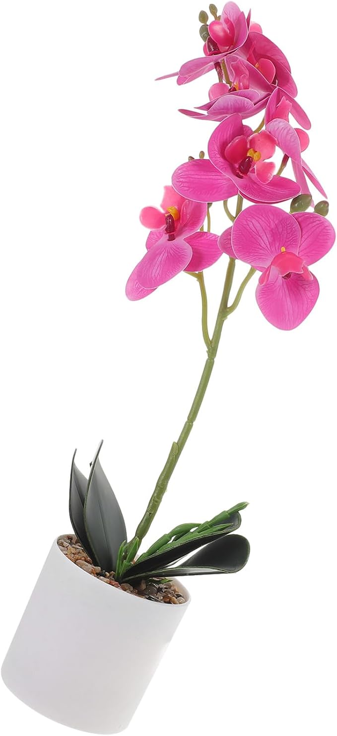 Yardwe Artificial Phalaenopsis Bonsai Orchid Plant Purple 8-Bloom Simulation Potted Faux Orchid Indoor Home Décor Table Centerpiece Living Room Ornament