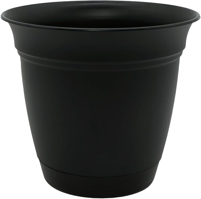The HC Companies Eclipse Round Planter with Saucer - Outdoor & Indoor Plant Pot with Drainage Holes - Lightweight, UV-Resistant Plastic Pots for Plants, Flowers & Herbs (20" Black, Pack of 1)