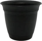 The HC Companies Eclipse Round Planter with Saucer - Outdoor & Indoor Plant Pot with Drainage Holes - Lightweight, UV-Resistant Plastic Pots for Plants, Flowers & Herbs (8" Black, Pack of 1)