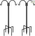 Double Shepherds Hooks for Outdoor, Heavy Duty Bird Feeder Pole with 5-Prong Base - Rust-Proof, Adjustable Bird Feeder Hanger for Garden, Wedding Decor & Hanging Plants