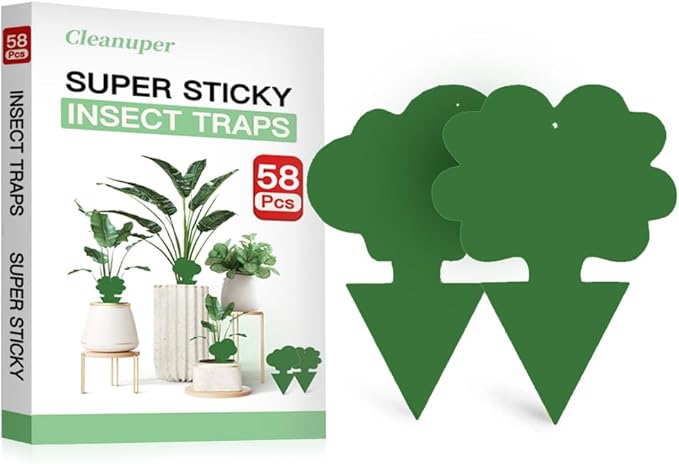 58 Pack Flying Insect Traps for Plants – Green Sticky Traps for Fungus Gnats, Flies & Flying Bugs, Indoor Outdoor Flying Bug Catcher for Pots, Garden & Kitchen, Non-Toxic, Odorless, Kid & Pet Safe