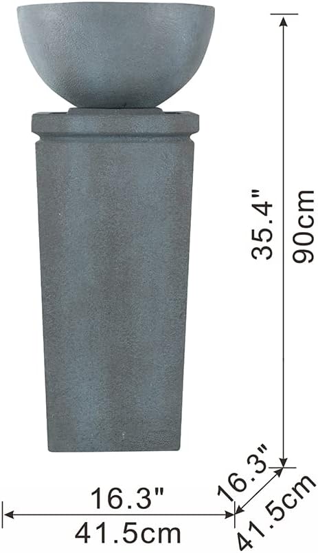 35.5" Polyresin Gray Zen Bowl Water Fountain, Outdoor Bird Bath and Pedestal Waterfall, Modern Minimalist Relaxing Water Feature for Garden, Lawn, Backyard & Porch