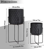 TRIROCKS Set of 2 Metal Planters with Stand, Small Indoor Plant Pots 8 * 18 &7 * 12" Modern Decorative Flower Pots for Living Room, Entryway, Office, Balcony(Black)