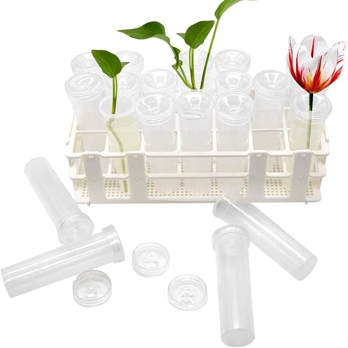 Tirifer 21 Pack 60ml Large Floral Tubes with Rack Holder for Milkweed Cuttings, Raising Caterpillars, Monarchs, Butterflies, Flower Arrangements