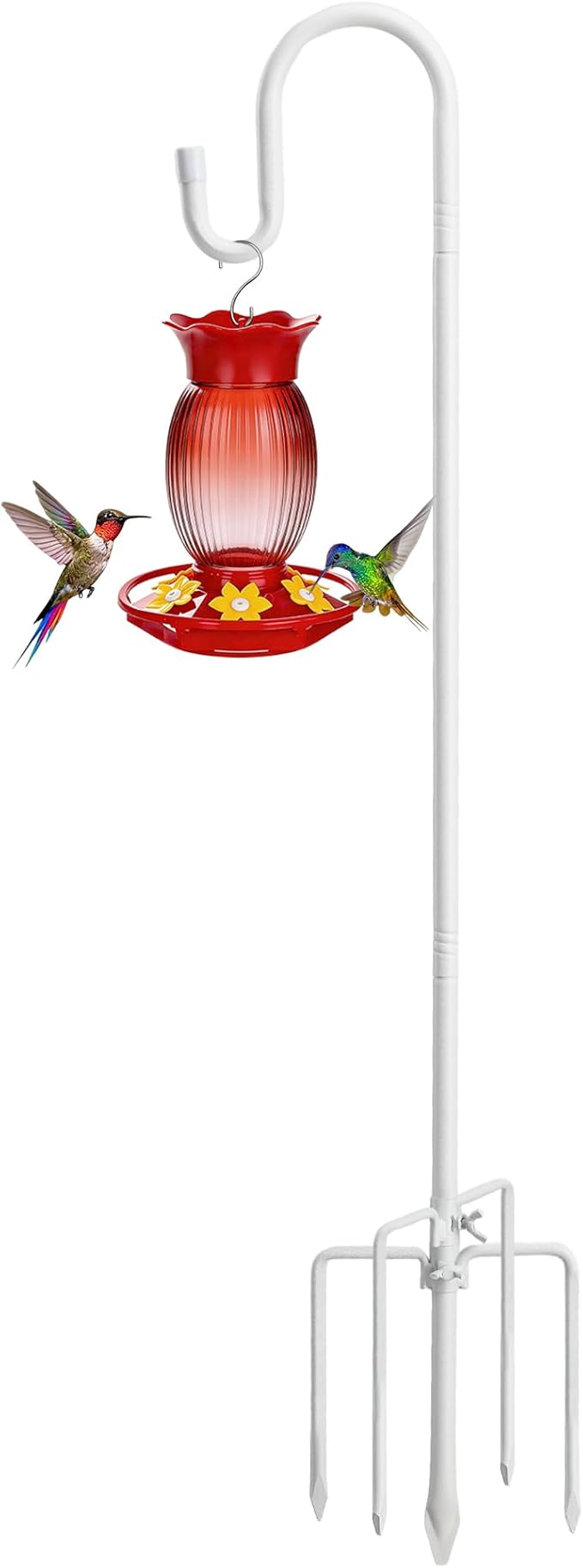 62" White Shepherds Hooks for Outdoor, Bird Feeder Pole with 5 Prong Base, Adjustable Height Shepherds Hook for Hummingbird Feeder, Bird Feeder, Lightweight Plant, Wind Chimes, Lanterns (1 Pack)