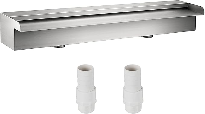 VEVOR Pool Fountain Stainless Steel Pool Waterfall 23.6" x 4.5" x 3.1"(W x D x H) Waterfall Spillway with Pipe Connector Rectangular Garden Outdoor, Silver