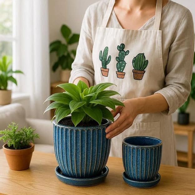6-Inch Ceramic Plant Pots with Drainage Hole, Flower Pots Planters Pots for Indoor Plants, Flower Pots for Indoor/Outdoor Plants - Succulent, Snake Plant, Money Tree, Basil Planter, Glaze Blue