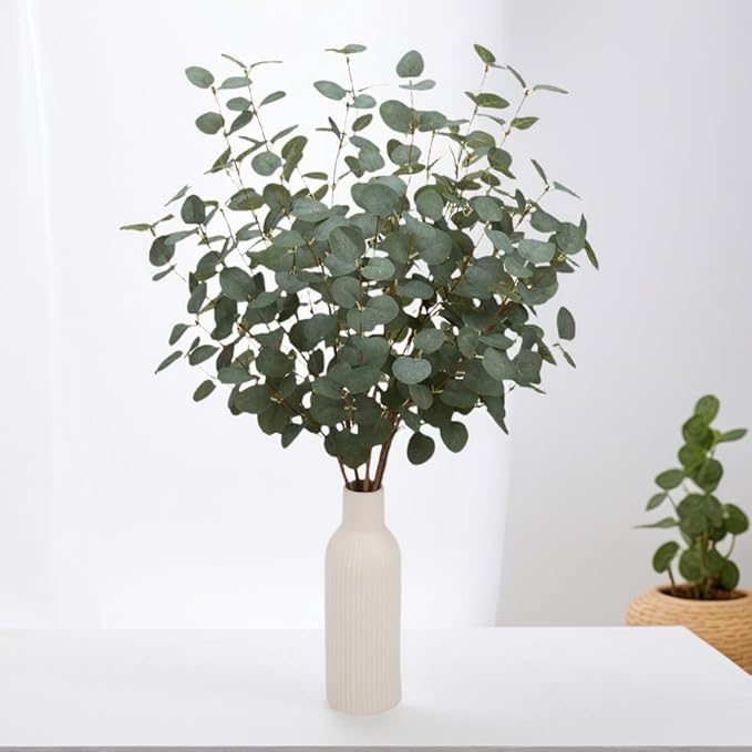 6 Pcs 27" Eucalyptus Stems Greenery Stems Eucalyptus Leaf Spray in Green Silk Plastic Plants Floral Artificial Plants for Home Party Wedding Decoration(Dark Green)