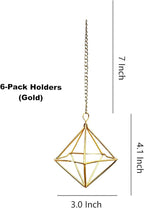 6 Pack Gold Diamond Hanging Air Plant Holders with Chains, Small Unique Metal Air Plants Live Holders for Tillandsia and Air Ferns, Indoor Hanging Planter Decor