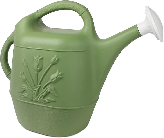 Union Products 63068 2 Gallon Plastic Indoor/Outdoor Watering Can w/ Tulip Design for Garden, Potted Plants, & Patio Pots, Sage Green