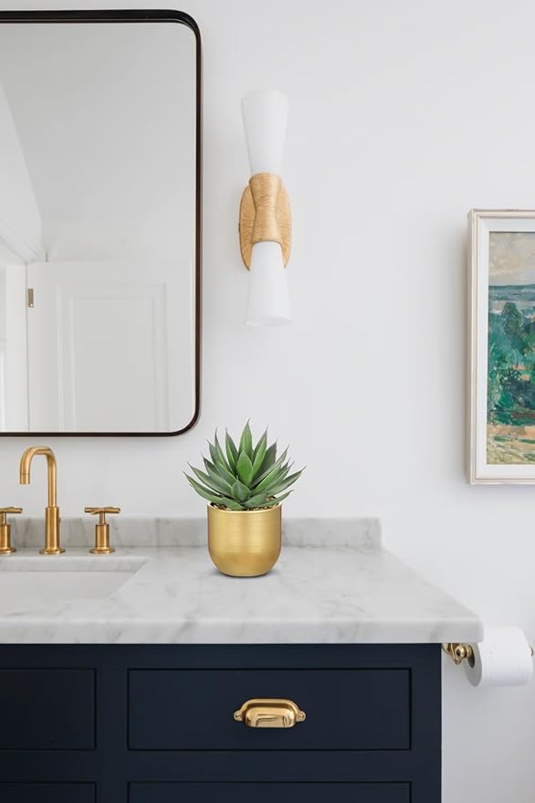 Briful Succulents Plants Artificial for Home Decor, Realistic Potted Fake Agave Plant, Gold Metal Pot, Cute Aloe Maguey Faux Plant, Shelf Tables Decor, Modern Farmhouse Home Kitchen Decorations