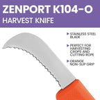 Zenport K104-O Harvest Utility Knife, 3 Inch Stainless Steel Blade, Orange - 12 Pack