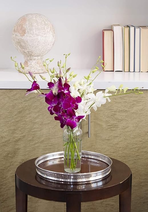 KaBloom - 5 Purple and 5 White Orchid with vase - Fresh Flowers for Birthday, Valentine's & Mother's Day