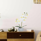 White Orchid Artificial Flowers 2 Stems in Grey Pot, Potted Faux Orchid Flower for Home Bathroom Table Living Room Office Kitchen Decor
