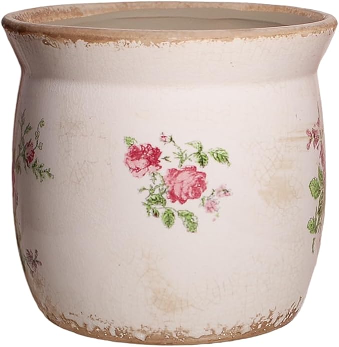 Xiaan Jiaju Cottage Ceramic Pots for Plants, 6.21 Inch Vintage Shabby Chic Planters for Indoor Plants, French Country Spring Balcony & House Decor, Pink Floral Vases for Centerpieces, Gardening Gifts