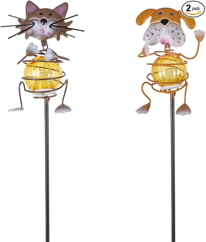 Solar Garden Lights,26''H Cat Dog Waterproof Decorative Solar Stake Light,Decorative Statues Figurine Lights for Lawn Patio Pathway for Outside