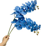 2 Pcs Orchid Stems 38" Artificial Flowers Real Touch Latex Faux Phalaenopsis Branches White Artificial Flowers for Wedding Party Home Garden Decor (Blue, 38")