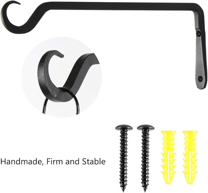 AILIN YELOKIE 12" Plant Hangers 8-Pack - Heavy Duty Rust-Resistant Steel Hooks for Bird Feeders, Indoor/Outdoor Plants & Wall Decor, Black