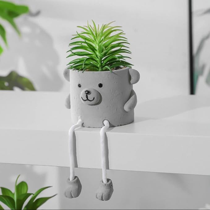 Zerzsy Fake Desk Plants in Cement Pots, Faux Plant Succulents Shelf Decorations, Funny Artificial Succulent Plants for Office Desk Decor, Cubicle Accessories - Set of 2