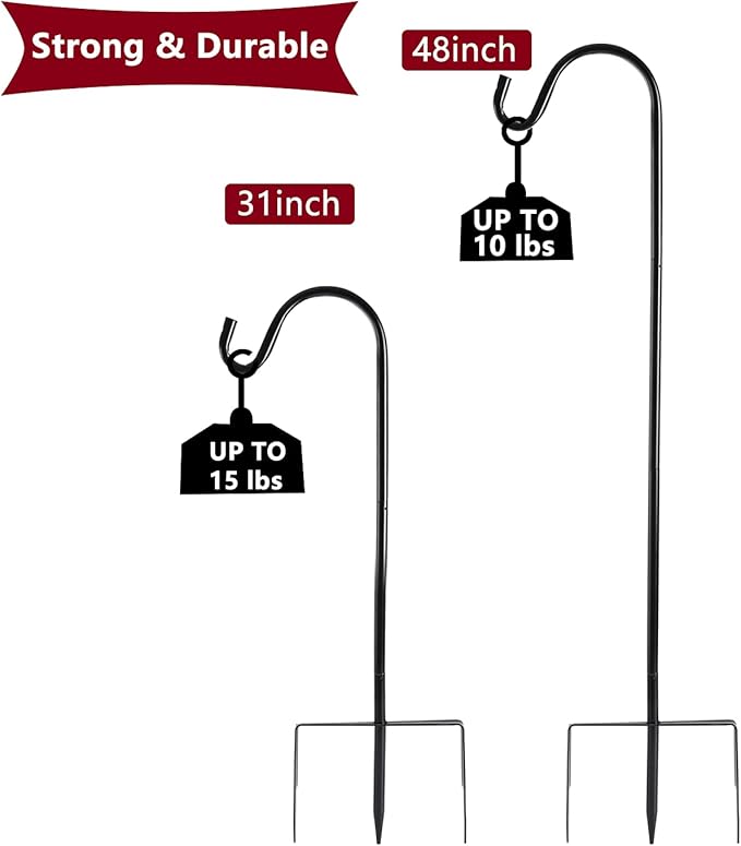EXCMARK 2 Pack Shepherd Hook 48 inch 1/2 inch Thick Use at Weddings, Hanging Solar Lights, Lanterns, Bird Feeders, Metal Hanger Hook. (Bronze, 48 inch) U.S. Patent.