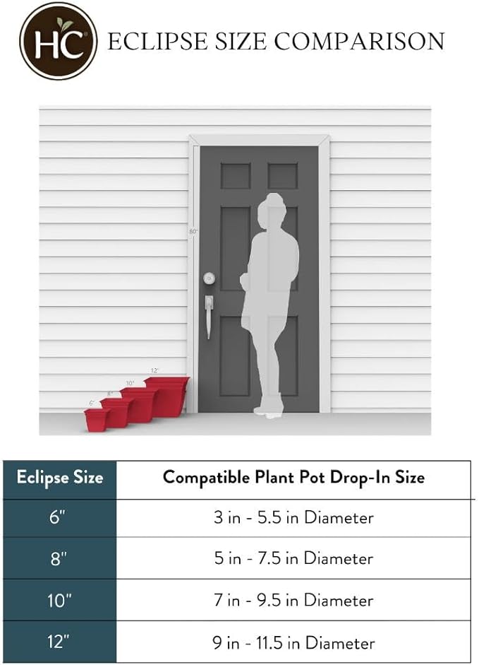 The HC Companies 12 Inch Eclipse Square Planter with Saucer - Indoor Outdoor Plant Pot for Flowers, Vegetables, and Herbs, Warm Gray (Pack of 4)
