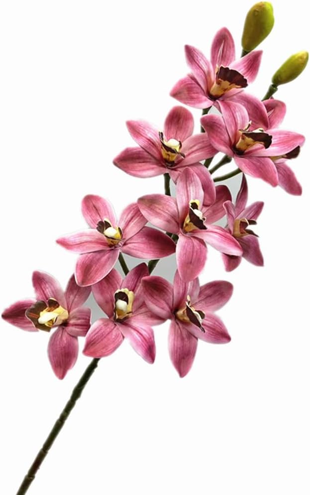 4pcs Artificial Cymbidium Orchid Flower Plant 3D Print Vanda 10 Heads Latex Phalaenopsis Flower (deep Pink 2)
