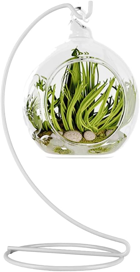 9 Inch White Ornament Display Stand, Metal Ornament Hanger Stand for Hanging Glass Globe, Air Plant Terrarium, Witch Ball, Christmas Ornament and Home Wedding Decoration