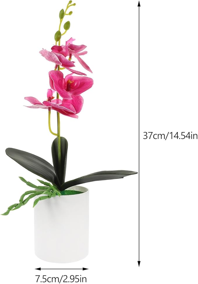 Ciieeo Realistic Artificial Potted Orchid Flower Purple Simulation Plant Bonsai for Home Tabletop Decoration Living Area Office Faux Orchid Pot Ornament