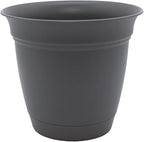 The HC Companies Eclipse Round Planter with Saucer - Outdoor & Indoor Plant Pot with Drainage Holes - Lightweight, UV-Resistant Plastic Pots for Plants, Flowers & Herbs (6" Warm Gray, Pack of 1)