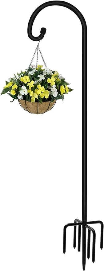 Artigarden 60 inch Outdoor Shepherd Hook with Upgraded 7 Prong Base (1 Pack), Adjustable Heavy Duty Garden Hanging Stake for Bird Feeder Solar Light Plant Hanger Wedding Decor, Matte Black