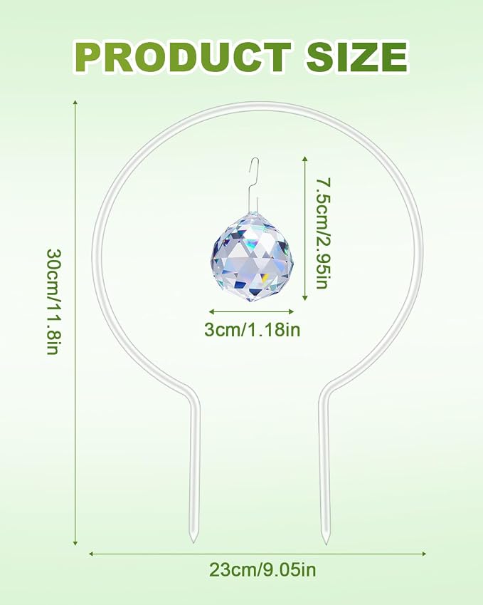 eZAKKA Round Acrylic Plant Trellis, 2 Pcs Hoya Trellis for Supporting Potted Climbing Plants Potted Ivy Indoor Outdoor with 2PCS Crystal Sun Catcher,9 x 11.8in