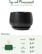 LE TAUCI Ceramic Planter, 10 Inch Plant Pot with Drainage Hole & Saucer – Durable Indoor Planter for Modern Home Decor, Black
