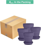 vensovo 6 Inch Purple Terracotta & Clay Pots for Plant with Saucer - 4 Pack Medium Terra Cotta Planter with Drainage Hole, Flowerpot for Indoor Outdoor Plants, Crafts, Wedding Favor